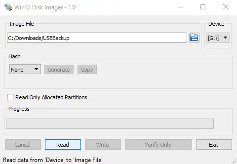 4- عمل نسخة احتياطية باستخدام Win32 Disk Imager بإستخدام وحدة ذاكرة الفلاش USB