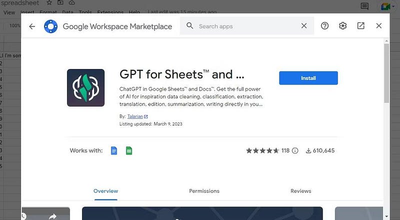 طريقة استخدام ChatGPT على جداول بيانات جوجل مع إضافة GPT For Sheets™ And Docs™