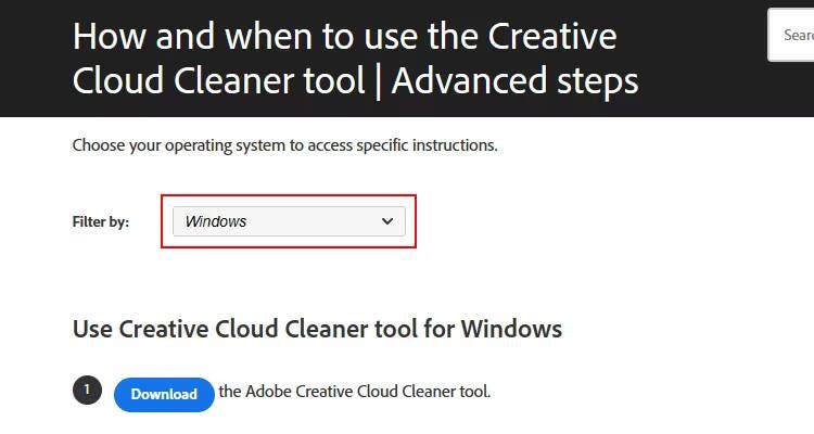 5- استخدم أداة Adobe Creative Cloud Cleaner Tool