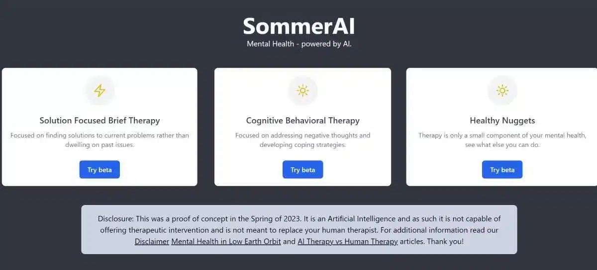 3- روبوت SommerAI - معالج مدرب على العلاج المعرفي السلوكي و SFBT