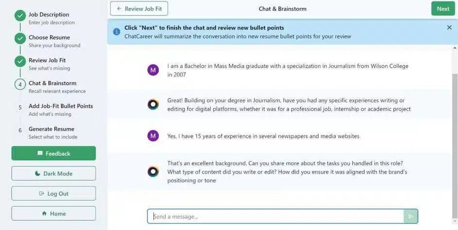 4- منصة Chat Career : إنشاء CV بواسطة الذكاء الاصطناعي