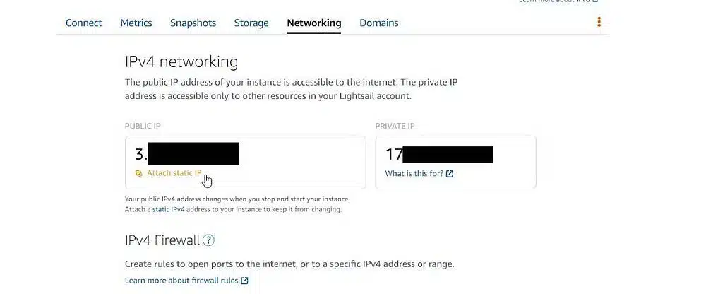 1- قم بتعيين عنوان IP ثابت
طريقة إنشاء موقع ووردبرس مجانًا على خدمة Amazon Lightsail