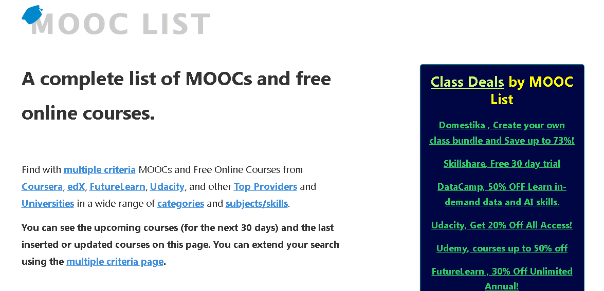 4- منصة قائمة MOOC - نظام التصفية الأكثر شمولاً للعثور على MOOC