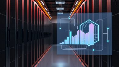 صورة خوادم ومخططات توضح تكلفة تشغيل الذكاء الاصطناعي