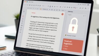 شاشة محرر مستندات تعرض أدوات الذكاء الاصطناعي في المستندات مع رمز قفل للخصوصية