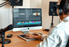 مبدع يعمل على Mac باستخدام أدوات Apple Creator Studio لتحرير الفيديو بالذكاء الاصطناعي