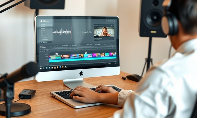مبدع يعمل على Mac باستخدام أدوات Apple Creator Studio لتحرير الفيديو بالذكاء الاصطناعي