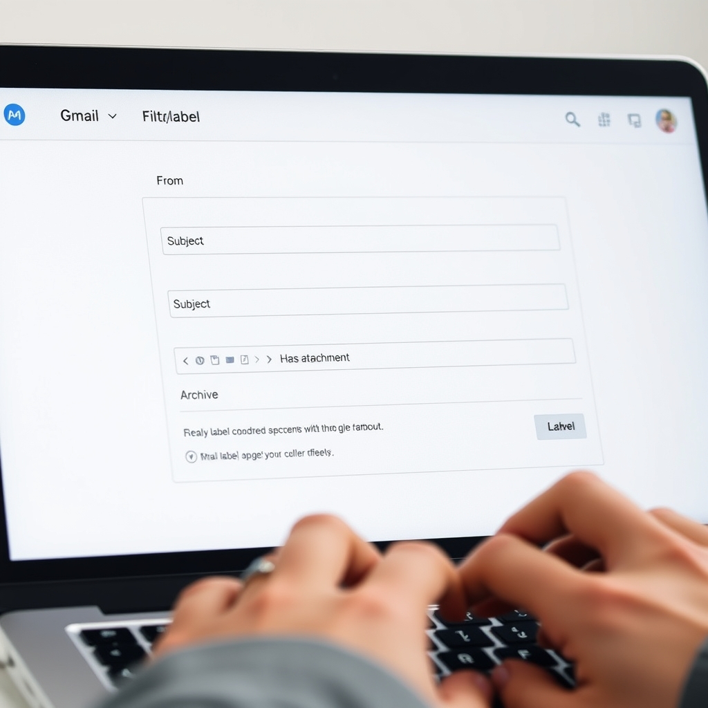 شاشة تُظهر إنشاء فلتر في Gmail لتوضيح خطوات أتمتة Gmail