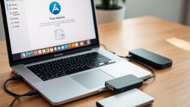 النسخ الاحتياطي macOS إلى قرص خارجي مع جهاز ماك متصل بقرص SSD خارجي