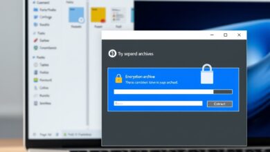 واجهة برنامج بديل WinRAR تُظهر استخراج أرشيف مع تفعيل التشفير