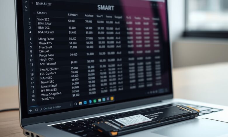 واجهة برنامج لعرض بيانات SMART لفحص صحة SSD