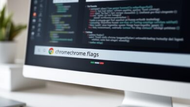 شاشة تعرض chrome مع عنوان "chrome://flags" لشرح صفحات كروم المخفية