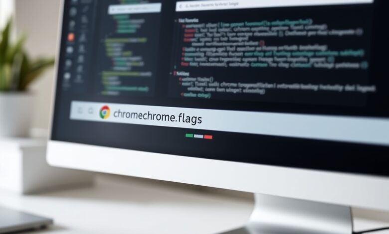 شاشة تعرض chrome مع عنوان "chrome://flags" لشرح صفحات كروم المخفية