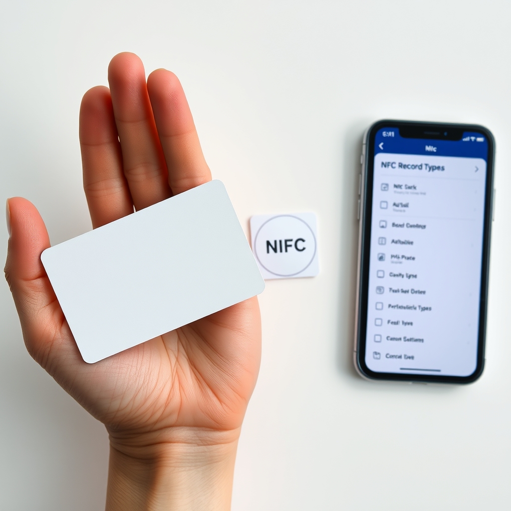 شاشة تطبيق كتابة بطاقات NFC وبطاقة قديمة جاهزة للبرمجة