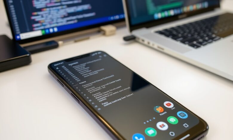 هاتف يعرض نافذة طرفية أثناء تشغيل Docker على أندرويد