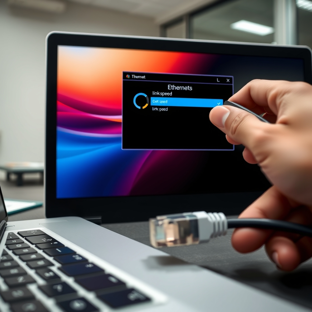 فحص حالة الاتصال وسرعة الرابط لEthernet بسرعة 100Mbps على شاشة الحاسوب