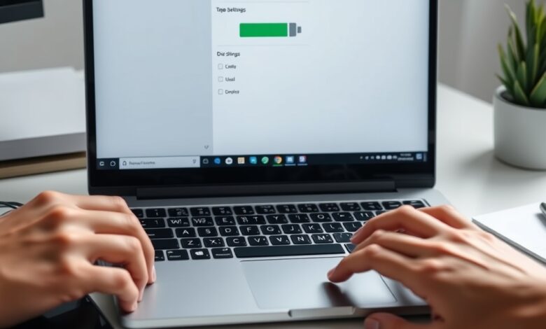 شاشة إعدادات الطاقة لشرح تحسين عمر بطارية اللابتوب