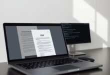 شاشة لابتوب تظهر عملية جعل ملفات PDF قابلة للبحث محليًا
