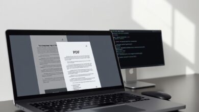 شاشة لابتوب تظهر عملية جعل ملفات PDF قابلة للبحث محليًا