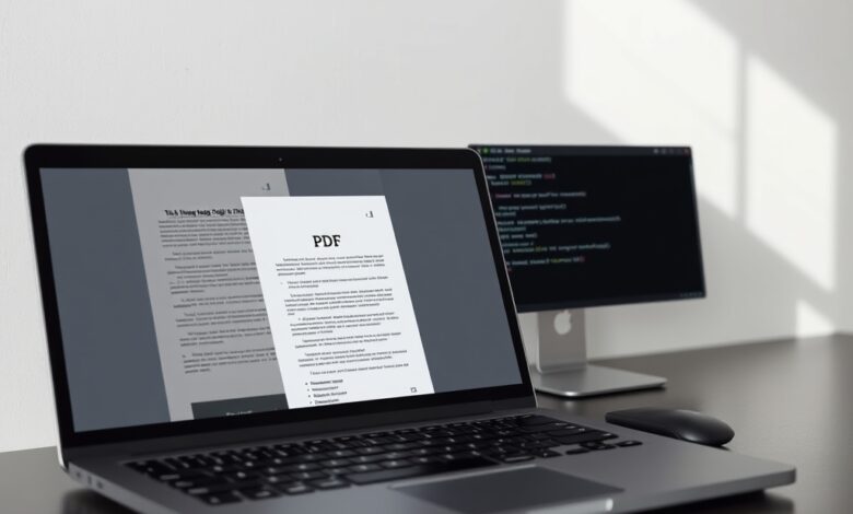 شاشة لابتوب تظهر عملية جعل ملفات PDF قابلة للبحث محليًا