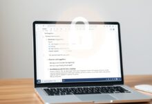 حاسوب محمول يعرض اقتراحات تحرير نصية مع إشارة لخصوصية مدقق نحوي يعمل محليًا