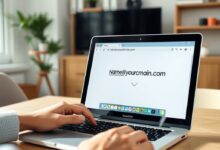شاشة عرض واجهة بريد إلكتروني خاص على لابتوب في مكتب منزلي