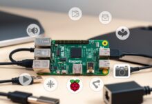 لوحة Raspberry Pi محاطة بمكونات ومخططات مشاريع Raspberry Pi