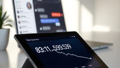 لوحة عمل تعرض واجهة دردشة وعداد توكن يوضح تقليل استهلاك التوكن