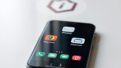 هاتف ذكي يعرض بدائل للتطبيقات مع درع خصوصية بعد استبدال تطبيقات جوجل
