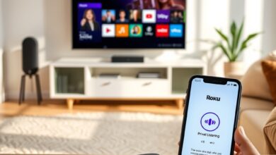 جهاز تلفاز مع تطبيق Roku يظهر واجهة القنوات — نصائح Roku لتحسين المشاهدة