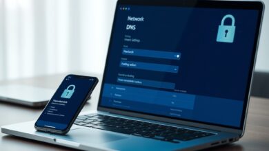 شاشة إعدادات للحصول على DNS آمن على لابتوب وهاتف