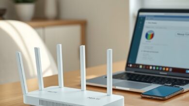 نظام شبكة على طاولة يوضح خطوات تأمين راوتر Mesh