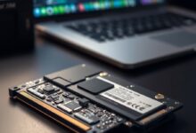 لوحة SSD تُظهر مكونات SSD مثل وحدة التحكم ودوائري الذاكرة