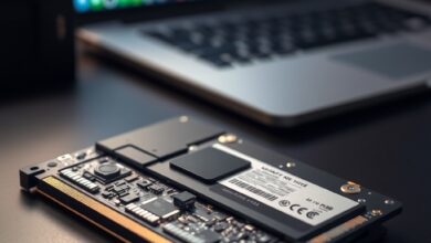 لوحة SSD تُظهر مكونات SSD مثل وحدة التحكم ودوائري الذاكرة