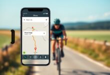 هاتف يعرض خريطة لتخطيط مسارات Strava مع رسم ارتفاع المسار