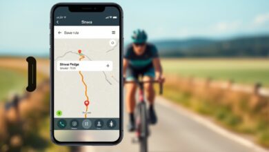هاتف يعرض خريطة لتخطيط مسارات Strava مع رسم ارتفاع المسار