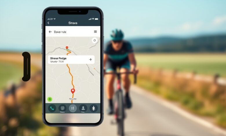 هاتف يعرض خريطة لتخطيط مسارات Strava مع رسم ارتفاع المسار