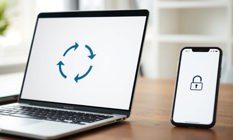 شاشة تطبيق إعداد Syncthing على الحاسوب والهاتف