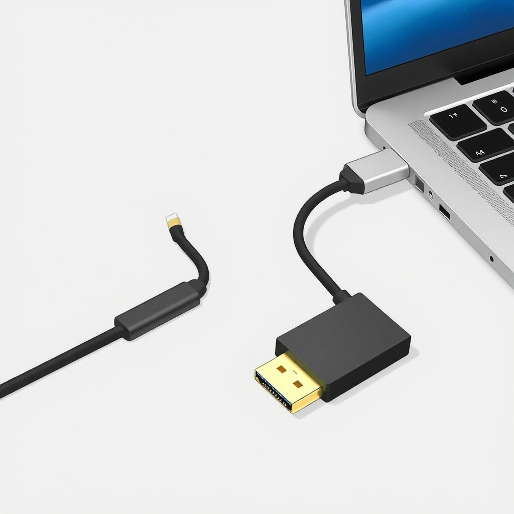 كابل USB‑C موصول بمحوّل HDMI لاختبار دعم الفيديو
