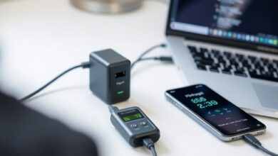 شخص يجرى اختبار كابل USB-C باستخدام جهاز قياس الطاقة