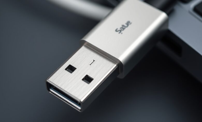 تحديث فيرموير كابل USB-C ظاهر على كابل متصل بالحاسوب