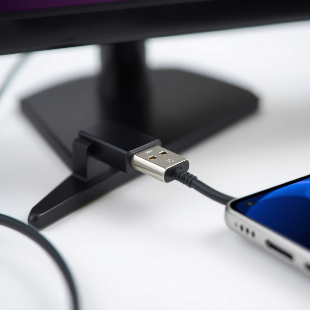تفصيل اتصال كابل USB‑C بالشاشة يُظهر توافق الكابل