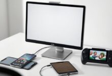 شاشة USB-C المحمولة موصولة بهاتف وتابلت ووحدة ألعاب