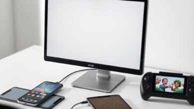 شاشة USB-C المحمولة موصولة بهاتف وتابلت ووحدة ألعاب