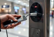 صورة توضيحية لمفهوم أمن شحن USB عند استخدام محطات الشحن العامة