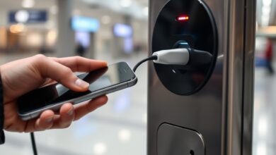 صورة توضيحية لمفهوم أمن شحن USB عند استخدام محطات الشحن العامة