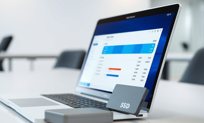 صورة توضح لماذا يمتلئ قرص ويندوز مع عرض استخدام المساحة وقرص SSD